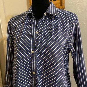 Lauren Ralph Lauren Blue White Striped 3/4 Sleeve